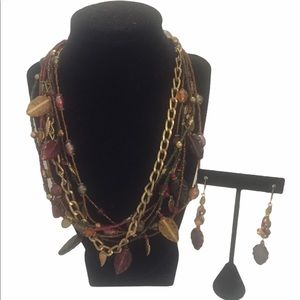 Glass Leaf Bead Necklace And Earrings